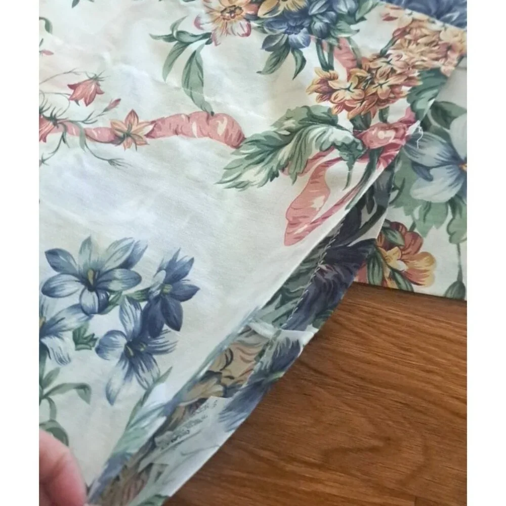 Vintage Pouf Valance Balloon Blue Floral Pink Ribbon Butterfly Cottage 17x86